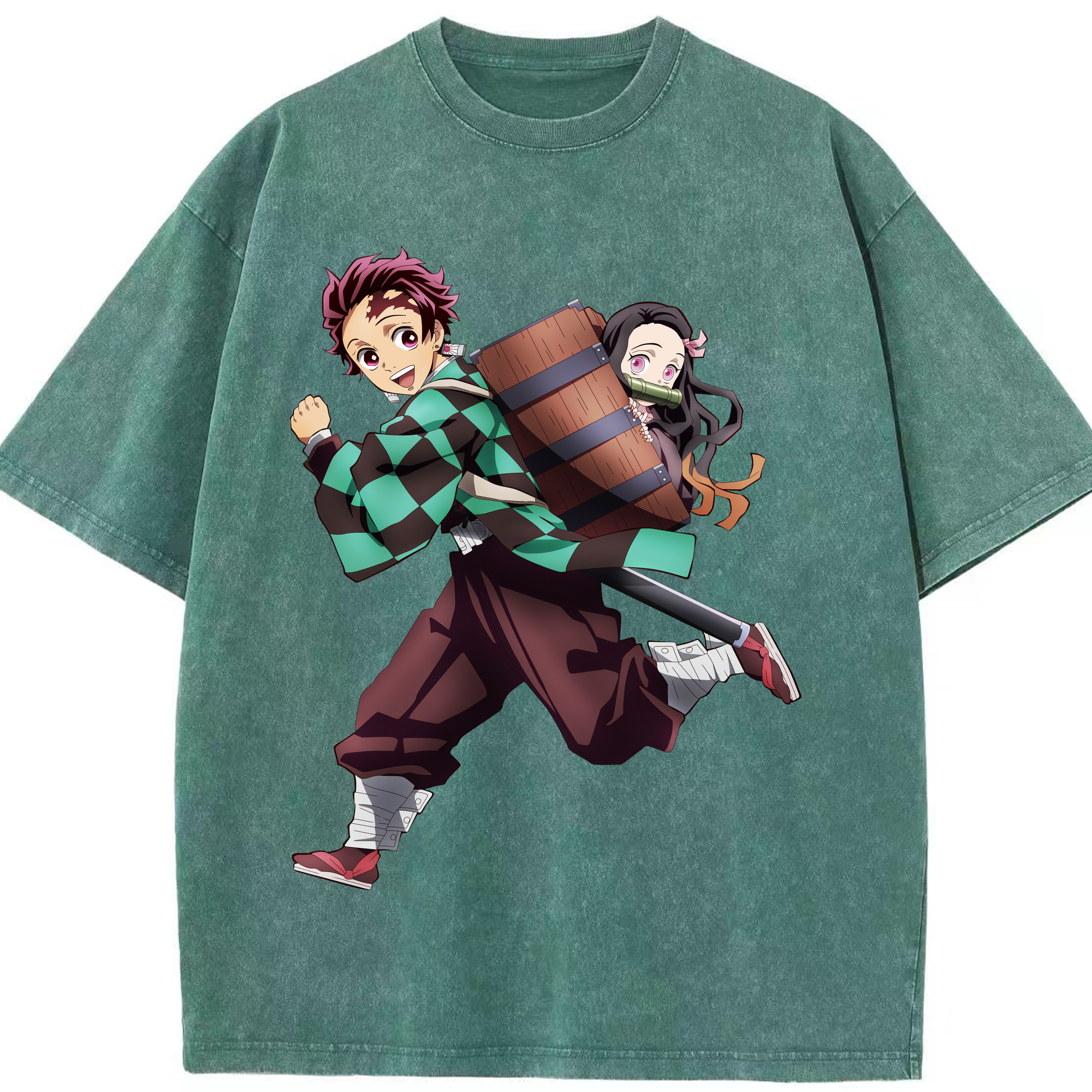 （画像用） 鬼滅の刃 竈門 炭治郎／かまど たんじろう Kamado Tanjirou 綿100% ヴィンテージ風 半袖Tシャツ（フロントプリント）